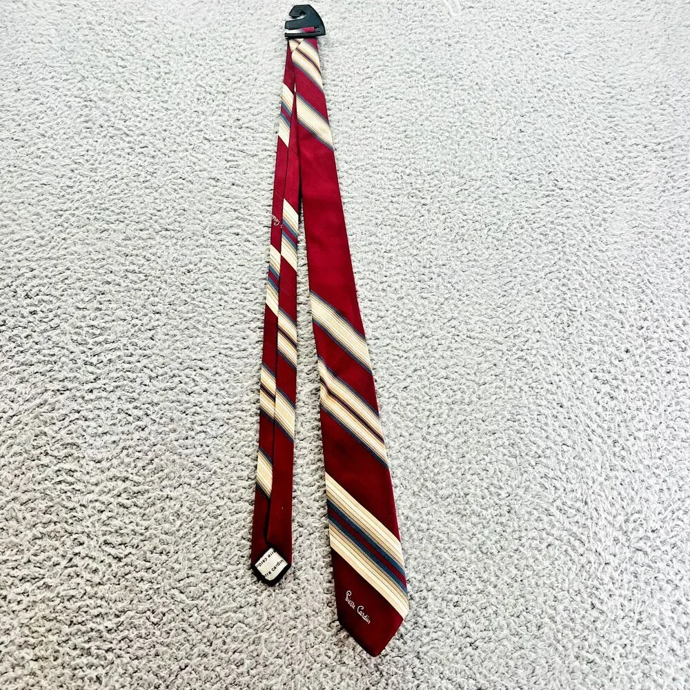 Pierre Cardin Men's Neck Tie Necktie Red Blue Cream Striped